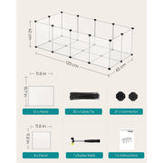 Dimension diagram showing the playpen at 125 x 63 x 42 cm with its panel, connector and mallet parts list
