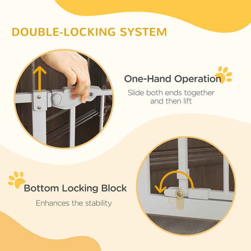 Extra Tall Indoor Dog Gate With Auto Close And Cat Flap Fits 74 To 80cm Wide White