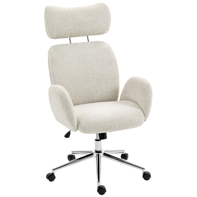 Ergonomic Office Chair with Adjustable Headrest and Boucle Fabric for All Day Comfort Pale Grey AOSOM