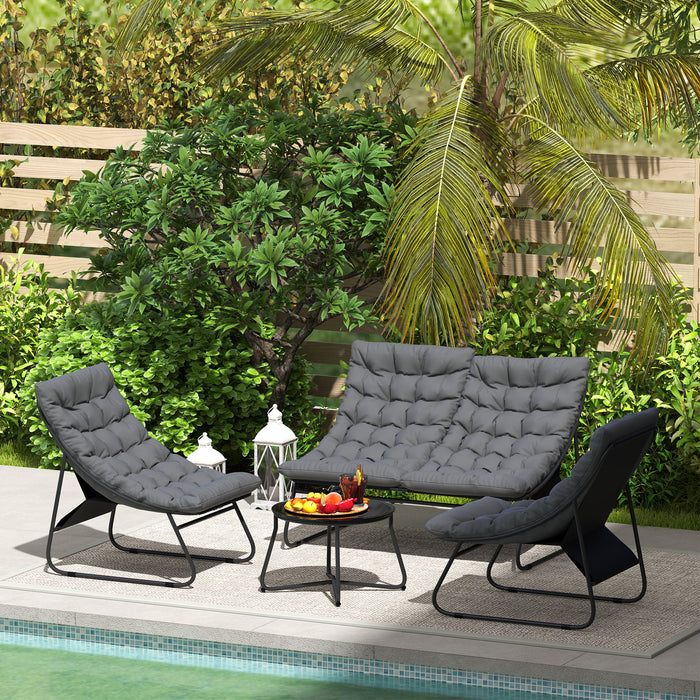 4 Seater Rattan Garden Furniture Set with Cushions and Glass Table in Grey by Outsunny