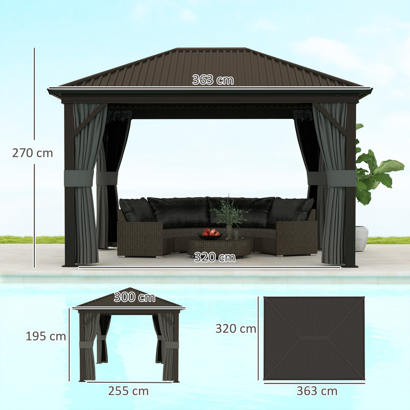3.6 x 3m Aluminium Hardtop Gazebo with Accessories for Garden and Patio by Outsunny