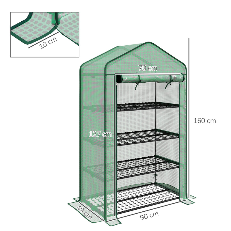 Four Tier Mini Greenhouse with Reinforced Cover for Plants and Seedlings Green