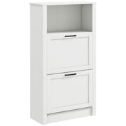 White Narrow Shoe Cabinet with Flip Drawers and Adjustable Shelves for Hallway Storage