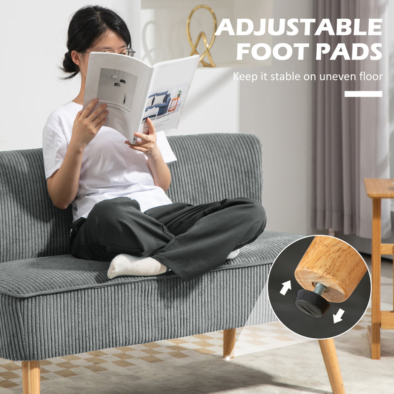 Modern Double Seat Grey Corduroy Sofa with High Back and Wood Frame for Small Spaces