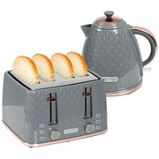 Fast Boil Kettle and 4 Slice Toaster Set with 7 Browning Levels and Crumb Tray Grey