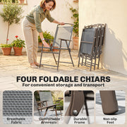 4 Seater Garden Dining Set with Foldable Chairs and Parasol for Outdoor Dining Dark Grey Outsunny