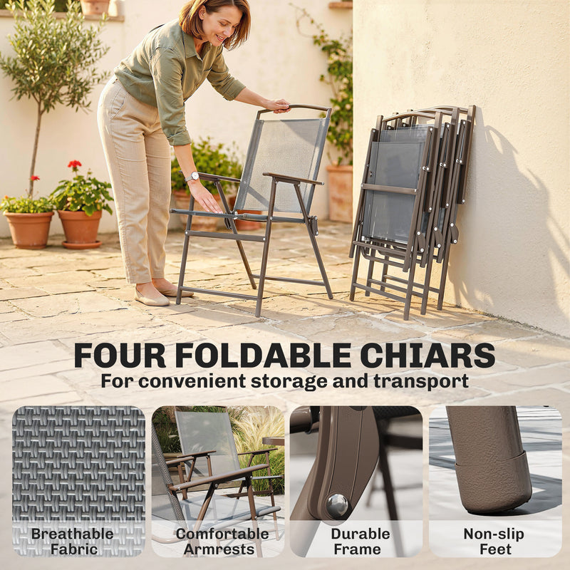 4 Seater Garden Dining Set with Foldable Chairs and Parasol for Outdoor Dining Dark Grey Outsunny