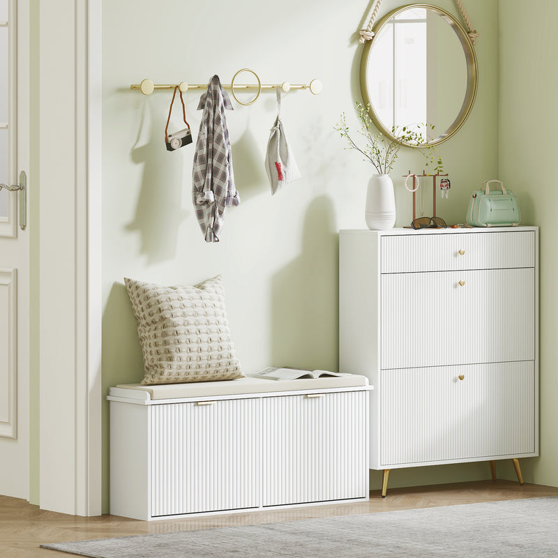 White Shoe Storage Bench with Cushion Seat Holds 10 Pairs by HOMCOM