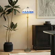 Tiffany Style Floor Lamp with Stained Glass Shade and Foot Switch for Living Room Blue