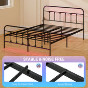 King Size Metal Bed Frame with LED Lights Charging Station and Under Bed Storage Black