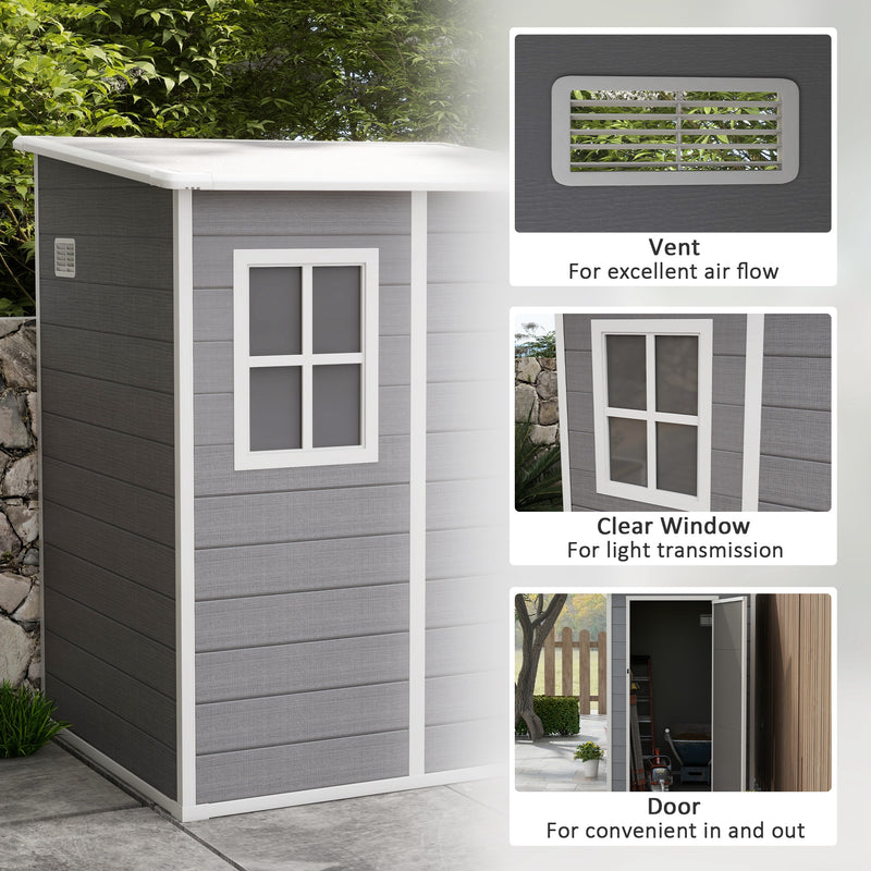 Grey Lean To Garden Storage Shed With Lockable Door Window And Weatherproof Roof