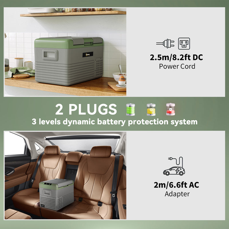 30L Portable Car Fridge in Light Green and Grey Ideal for Travel and Camping by Outsunny AOSOM