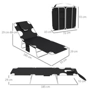 Foldable Sun Loungers Set of 2 with Reading Hole and Adjustable Backrest for Garden Black AOSOM