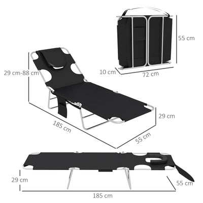 Foldable Sun Loungers Set of 2 with Reading Hole and Adjustable Backrest for Garden Black AOSOM