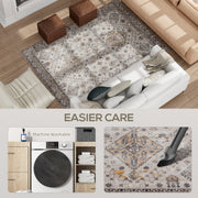 Washable Vintage Area Rug Non Slip Flannel Carpet for Living Room and Bedroom Beige