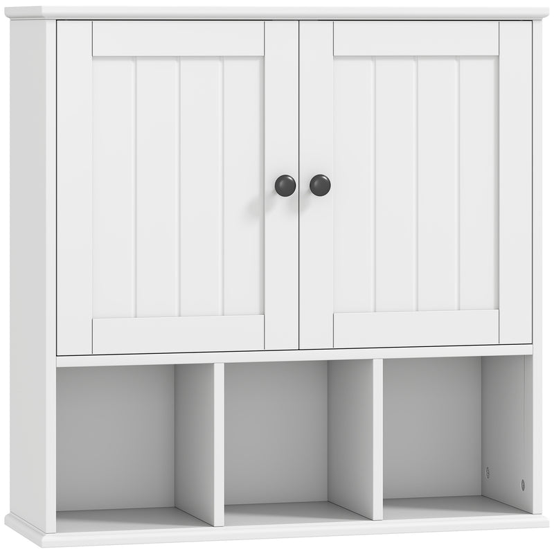 Wall Mounted Bathroom Cabinet With Adjustable Shelf And Open Storage Compartments White
