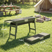 Portable Folding Charcoal Barbecue with Side Shelves for Easy Outdoor Grilling Green Outsunny