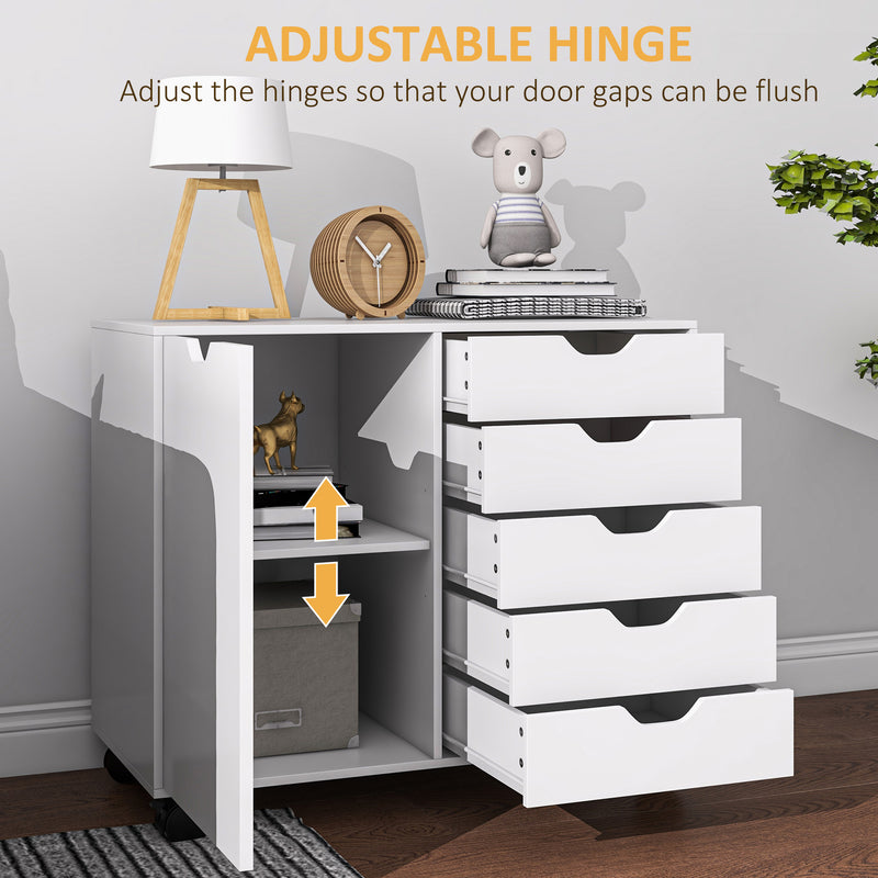 Mobile Office Storage Cabinet With Drawers And Shelves On Wheels, White