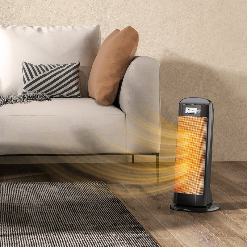 2000W Ceramic Electric Fan Heater With Thermostat And Oscillation For Home Office Black