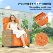 Rattan Recliner Garden Chair with Adjustable Back and Flip-Up Side Tray Khaki Outsunny