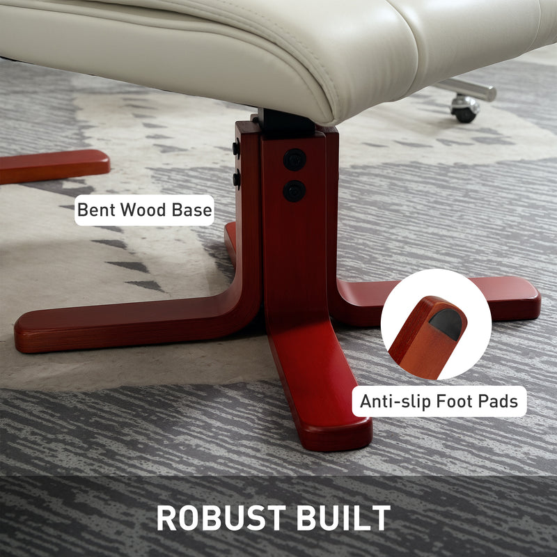 Reclining Chair and Footstool Set for Relaxing at Home with Padded Faux Leather Cream White