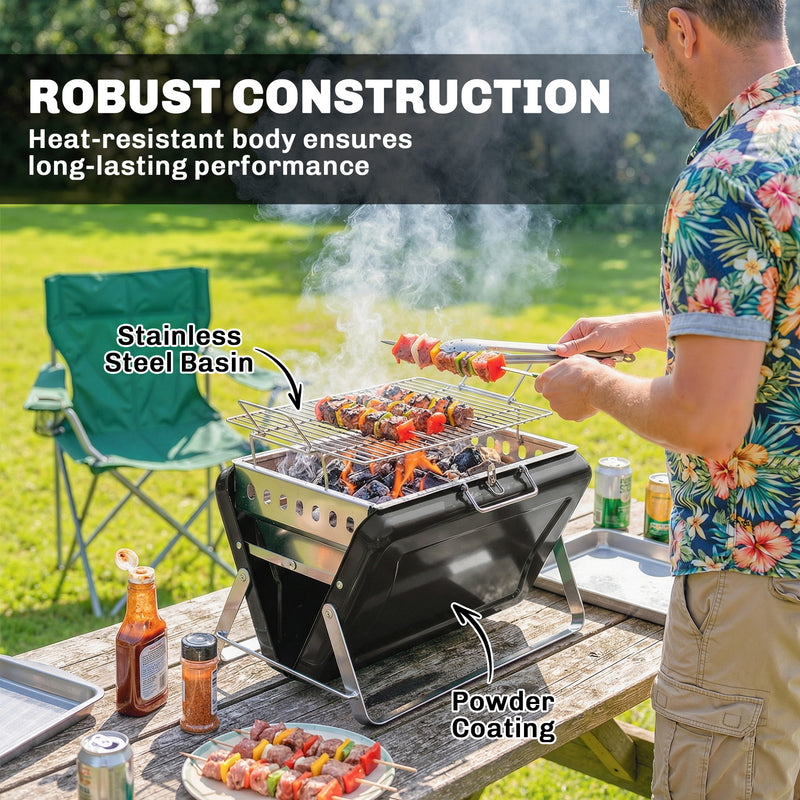 Portable Charcoal BBQ Grill for Easy Outdoor Cooking and Picnics Black