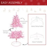Easy assembly diagram showing the sectioned tree that opens automatically and a detachable, foldable base