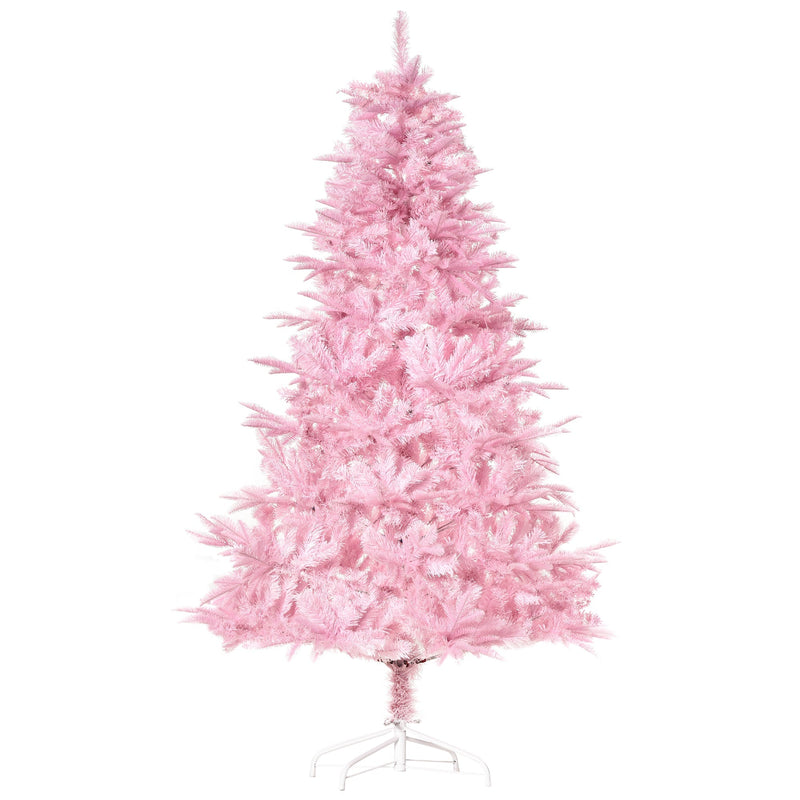 6ft pink artificial Christmas tree on a white metal base