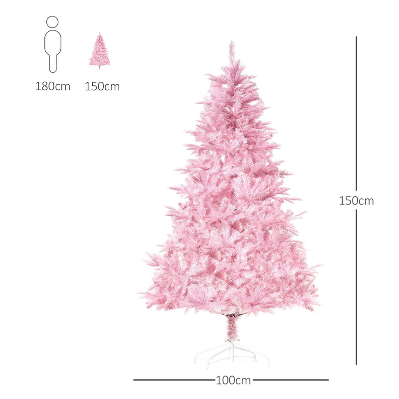 Dimensions diagram of the 5ft pink tree showing 150 cm height and 100 cm width