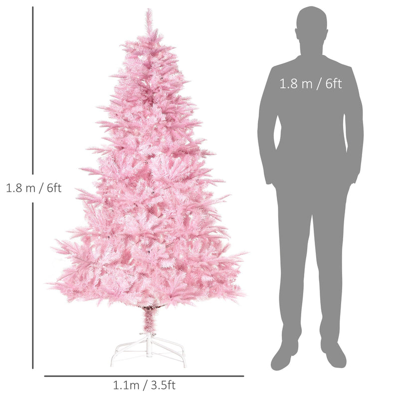 Dimensions diagram of the 6ft pink tree showing 1.8 m height and 1.1 m width