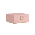 Pink and gold two-layer jewellery box with metal handle, closed