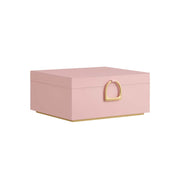 Pink and gold two-layer jewellery box with metal handle, closed