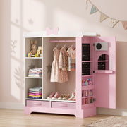 Wardrobe with mirrored door open revealing the hidden jewelry cabinet and accessories