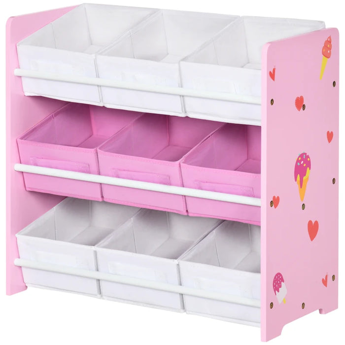 Pink Toy Organiser: 9 Removable Baskets, Storage, Book Shelf