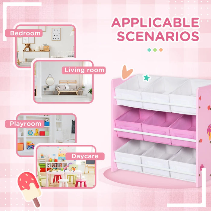 Pink Toy Organiser: 9 Removable Baskets, Storage, Book Shelf
