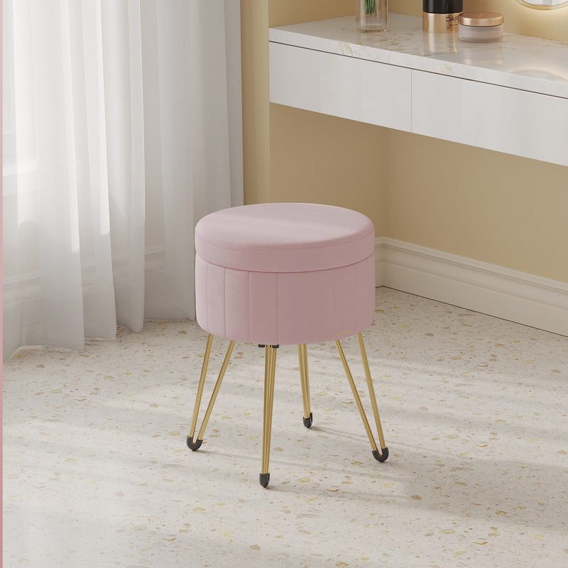 Pink velvet makeup stool by Songmics, main product view