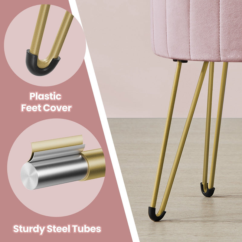 Pink velvet makeup stool by Songmics, close-up of velvet fabric