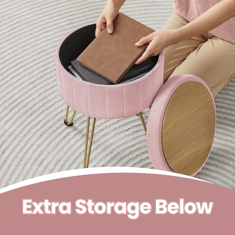 Pink velvet makeup stool by Songmics, side angle view