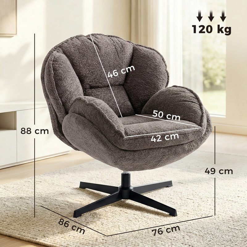 Swivel Accent Chair with Wingback Support for Bedroom or Living Room Comfort Grey AOSOM