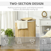 100 Litre Bamboo Laundry Basket with Lid and 2 Sections Removable Lining, Natural