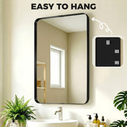Wall Mirror with Shatter Resistant Tempered Glass and Rounded Corners for Safe Homes Black Homcom