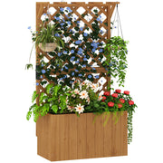 Wooden Planter with Trellis Raised Garden Bed with Liner for Vegetables and Flowers by Outsunny