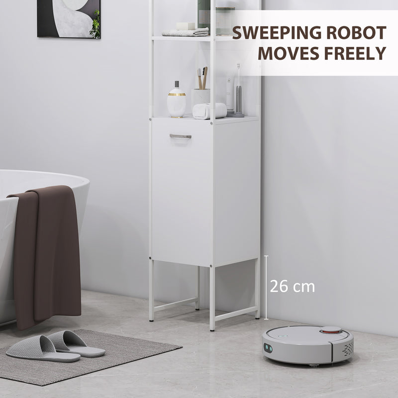 Tall White Bathroom Storage Cabinet With Open Shelves And Adjustable Interior Shelf