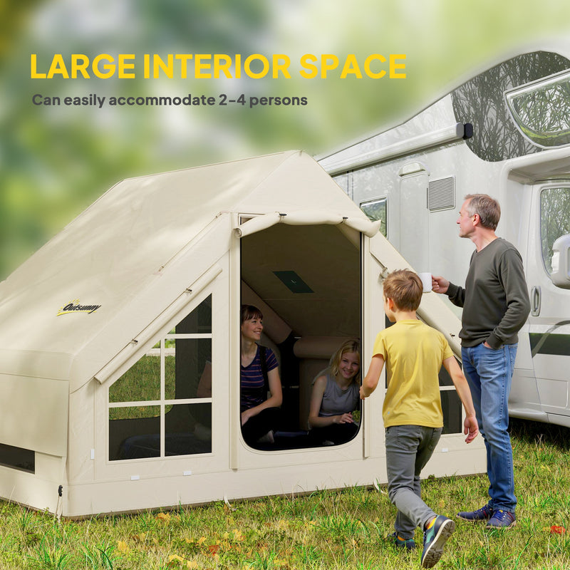 Inflatable 2 to 4 Person Camping Tent with Fast 2 Minute Setup and Weatherproof Design Beige