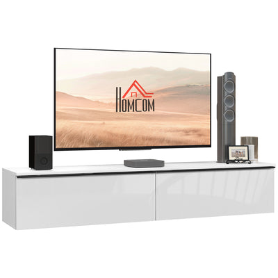 Wall Mounted High Gloss TV Unit With Storage For TVs Up To 70 Inches, White