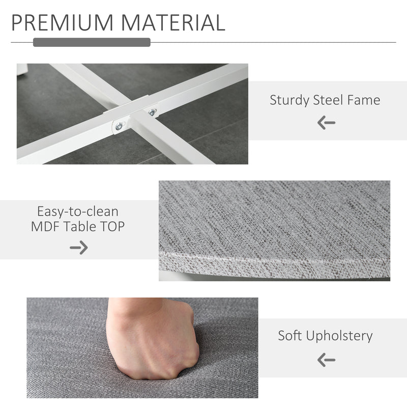 Grey Round Dining Table Set with 4 Upholstered Stools for Modern Kitchen or Dining Room