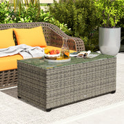 Dark Grey Rattan Side Table With Glass Top 90 x 50cm by Outsunny