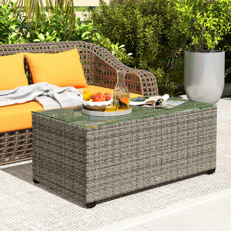 Dark Grey Rattan Side Table With Glass Top 90 x 50cm by Outsunny
