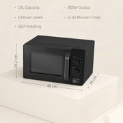23L 800W Small Black Manual Microwave With 5 Power Levels and Defrost by HOMCOM