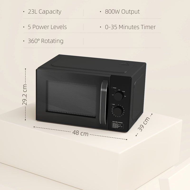 23L 800W Small Black Manual Microwave With 5 Power Levels and Defrost by HOMCOM